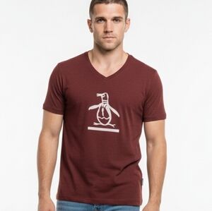 Original Penguin Men's Burgundy V-Neck Tee